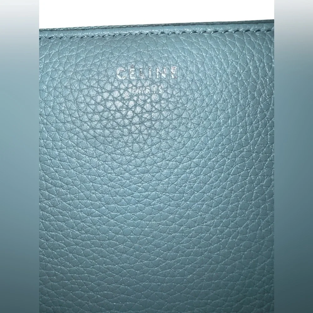 EUC Celine Large Zipped Multifunction Long Wallet Blue Leather Silver Hardware